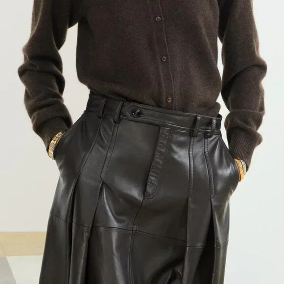 ZARA LEATHER MIDI SKIRT - Picture 8 of 15